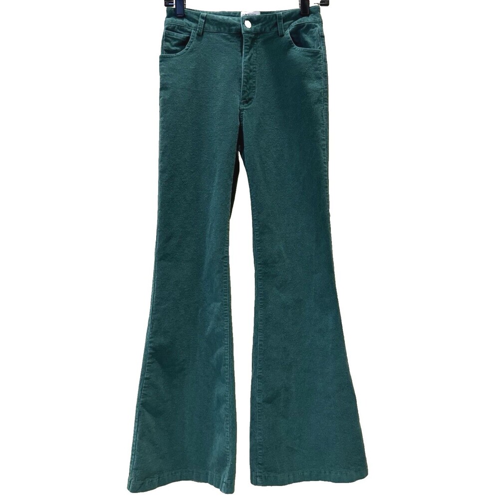 Princess Polly Women's Nadia Flared Corduroy Pants High Rise Size 4 Green